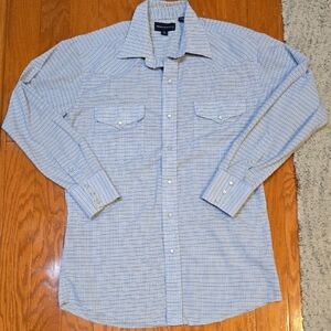 Panhandle Slim Mens Medium Blue Checkered Pearlsnap Buttonup Shirt